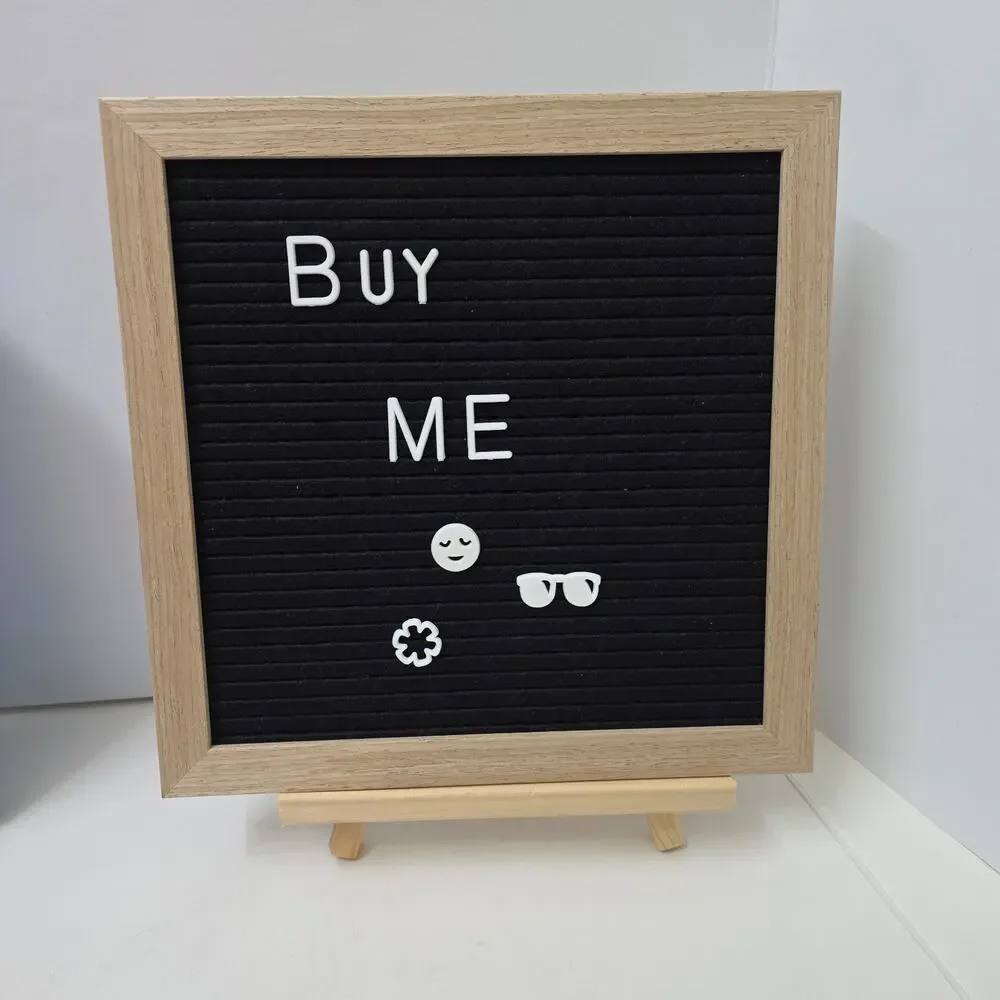 Felt Letter Board 10x10 Black Message Board Wood Frame w/ Letters & Easel 200+
